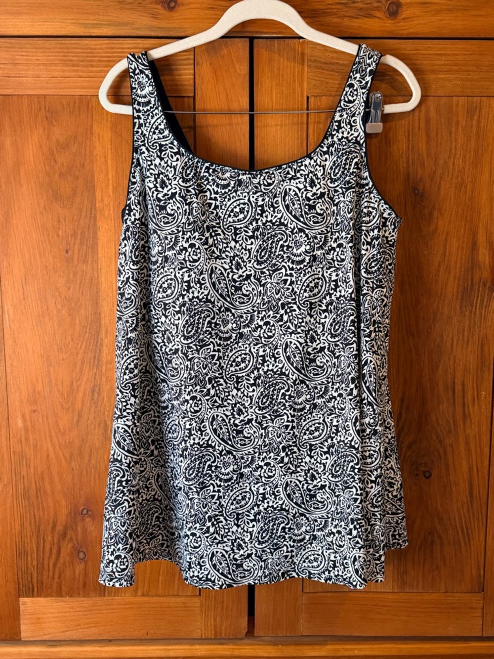 Lands' End Black & White Paisley Scoop Neck swim dress